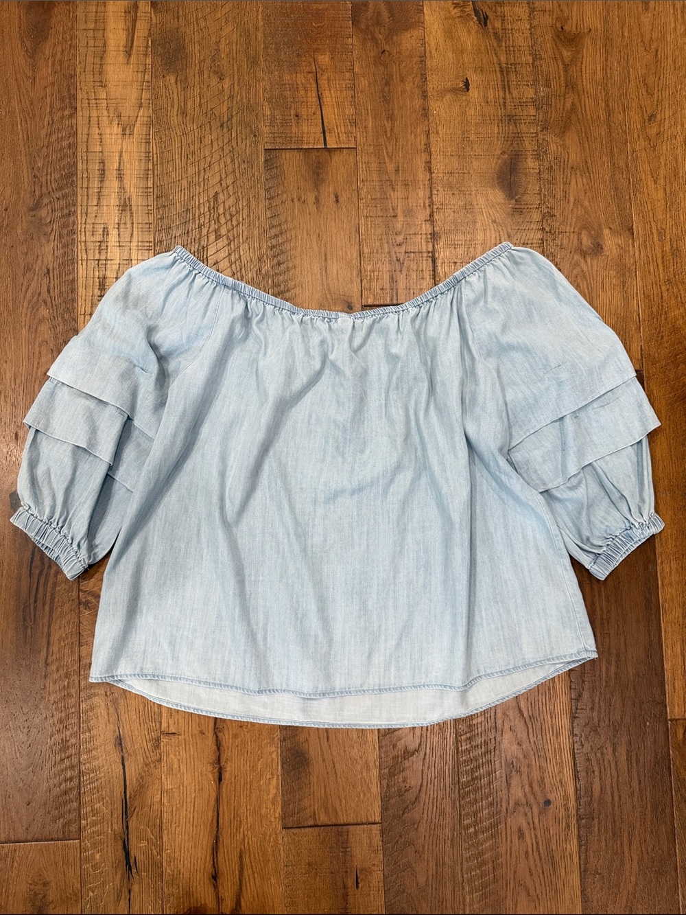 Lane Bryant Chambray Off-Shoulder Ruffle Sleeve Top - Picture 7 of 7